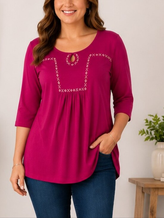 Kim Rogers Tops - Kim Rogers Women’s Embroidered Tunic Top – XL – Bright Pink